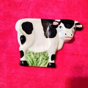 Cow Spoon/Sponge Dish Black & White Farmhouse Home Decor